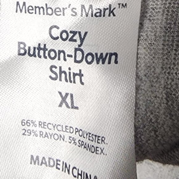 Members Mark Cozy Button Down Shirt Polyester blend XL Winter Grey Plaid - Picture 7 of 8